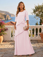 A-Line/Princess Scoop Neck Chiffon Floor-Length Mother of the Bride & Groom Dresses with Tiered Layers & Ruffles (SHI22501612)