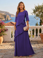 A-Line/Princess Scoop Neck Chiffon Floor-Length Mother of the Bride & Groom Dresses with Tiered Layers & Ruffles (SHI22501612)