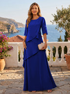 A-Line/Princess Scoop Neck Chiffon Floor-Length Mother of the Bride & Groom Dresses with Tiered Layers & Ruffles (SHI22501612)