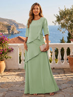 A-Line/Princess Scoop Neck Chiffon Floor-Length Mother of the Bride & Groom Dresses with Tiered Layers & Ruffles (SHI22501612)
