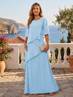 A-Line/Princess Scoop Neck Chiffon Floor-Length Mother of the Bride & Groom Dresses with Tiered Layers & Ruffles (SHI22501612)