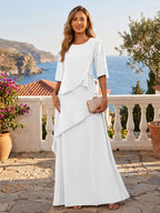 A-Line/Princess Scoop Neck Chiffon Floor-Length Mother of the Bride & Groom Dresses with Tiered Layers & Ruffles (SHI22501612)