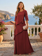A-Line/Princess Scoop Neck Chiffon Floor-Length Mother of the Bride & Groom Dresses with Tiered Layers & Ruffles (SHI22501612)