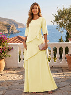 A-Line/Princess Scoop Neck Chiffon Floor-Length Mother of the Bride & Groom Dresses with Tiered Layers & Ruffles (SHI22501612)