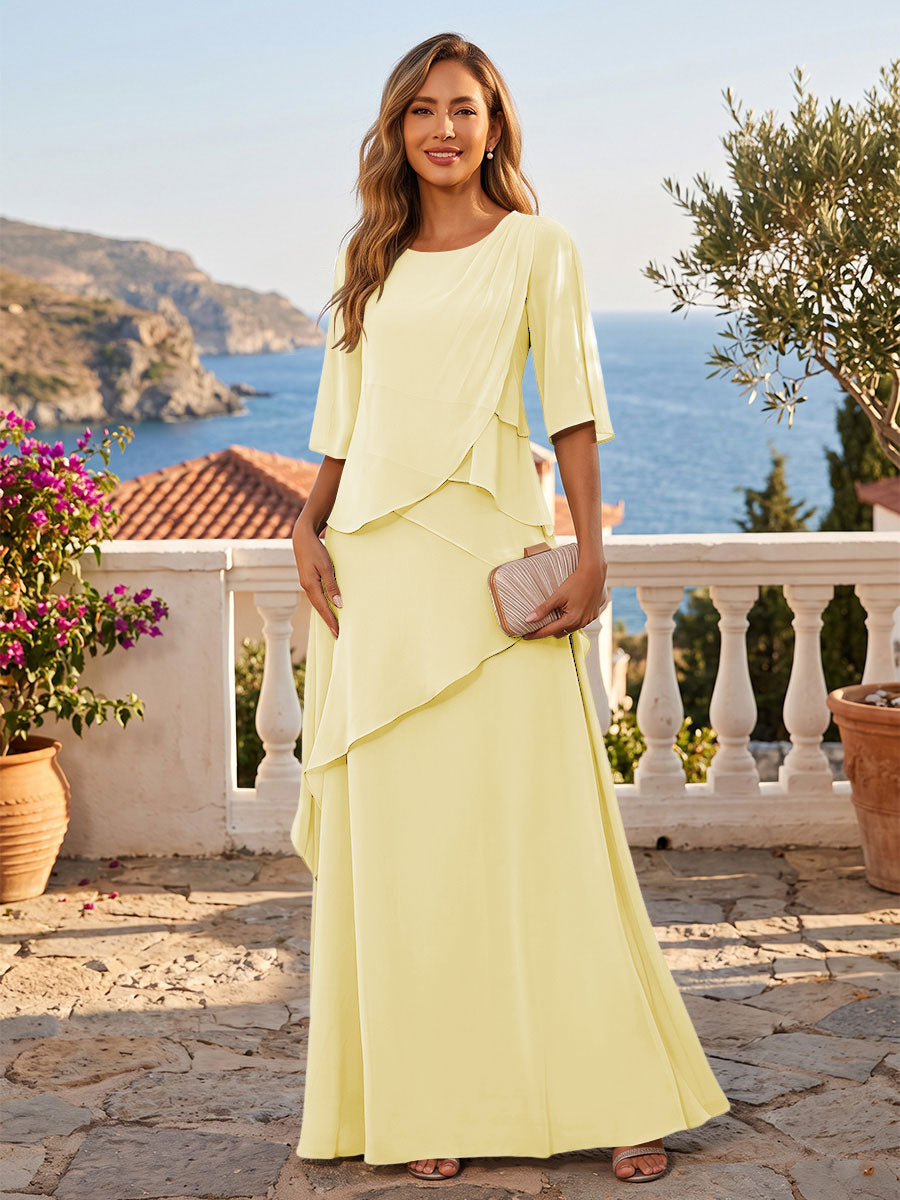 A-Line/Princess Scoop Neck Chiffon Floor-Length Mother of the Bride & Groom Dresses with Tiered Layers & Ruffles (SHI22501612)