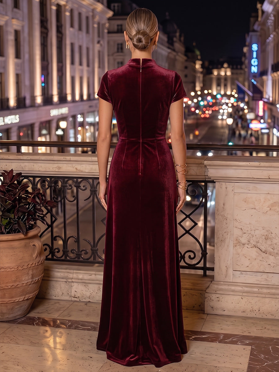 A-Line/Princess V-Neck Velvet Floor-Length Mother of the Bride & Groom Dresses with Ruched Waist (SHI22501614)