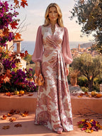 A-Line/Princess Scoop Neck Jacquard Floor-Length Mother of the Bride & Groom Dresses with Ruched Waist (SHI22501615)