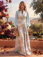 A-Line/Princess Scoop Neck Jacquard Floor-Length Mother of the Bride & Groom Dresses with Ruched Waist (SHI22501615)