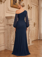 A-Line/Princess Off Shoulder Chiffon Floor-Length Mother of the Bride & Groom Dresses with Ruched Waist & Slit (SHI22501619)