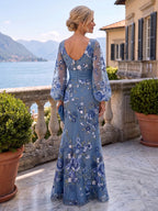 A-Line/Princess V-Neck Floral Embroidery Maxi Mother of the Bride & Groom Dresses with Ruched Waist (SHI22501624)