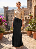 Sheath/Column Scoop Neck Lace Appliques Maxi Mother of the Bride & Groom Dresses with Ruched Waist & Sequin (SHI22501632)