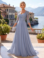 A-Line/Princess Sweetheart Chiffon Maxi Mother of the Bride & Groom Dresses with Lace Appliques & Ruched Bodice (SHI22501637)