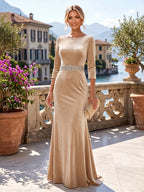 Sheath/Column Scoop Neck Velvet Floor-Length Mother of the Bride & Groom Dresses with Rhinestones (SHI22501640)