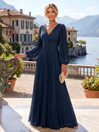 A-Line/Princess V-Neck Chiffon Floor-Length Mother of the Bride & Groom Dresses with Pleats (SHI22501646)