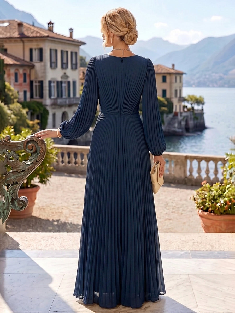 A-Line/Princess V-Neck Chiffon Floor-Length Mother of the Bride & Groom Dresses with Pleats (SHI22501646)