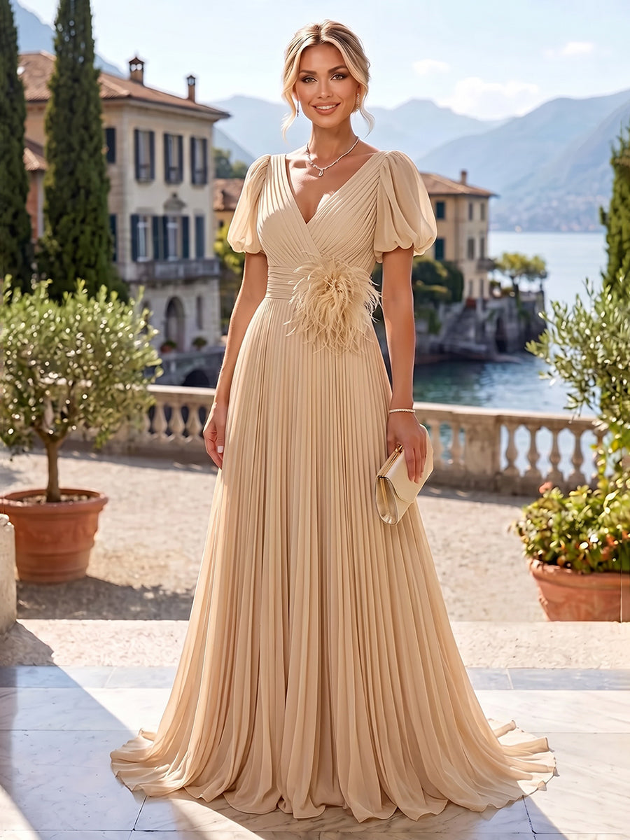 Sheath/Column V-Neck Jacquard Maxi Mother of the Bride & Groom Dresses with Ruffles & Slit (SHI25001047)