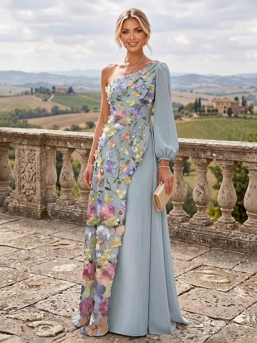 A-Line/Princess One Shoulder Floral Embroidery Floor-Length Mother of the Bride & Groom Dresses for Women (SHI22501656)
