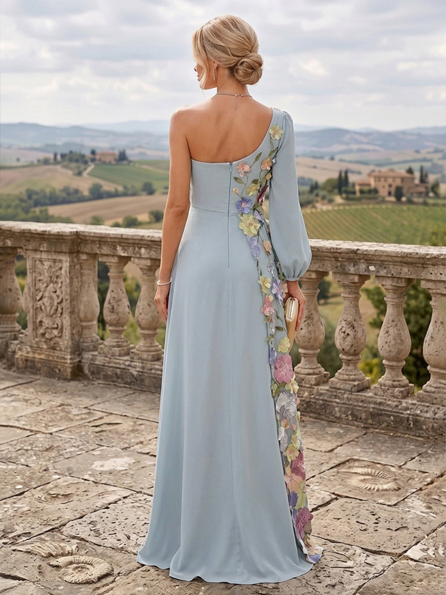 A-Line/Princess One Shoulder Floral Embroidery Floor-Length Mother of the Bride & Groom Dresses for Women (SHI22501656)