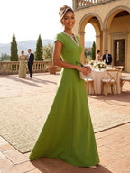 A-Line/Princess Scoop Neck Pleated Satin Evening Dresses with Sequins (SHI22500066)