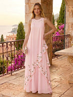 Chiffon A-Line/Princess Scoop Neck Floor-Length Mother of the Bride & Groom Dresses with Floral Embroidery (SHI22501221)