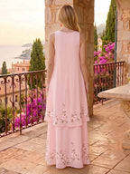 Chiffon A-Line/Princess Scoop Neck Floor-Length Mother of the Bride & Groom Dresses with Floral Embroidery (SHI22501221)