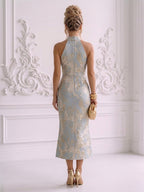 Long Sleeve Jacquard A Line Mother of the Bride Dresses Ruched (SHI22500554)