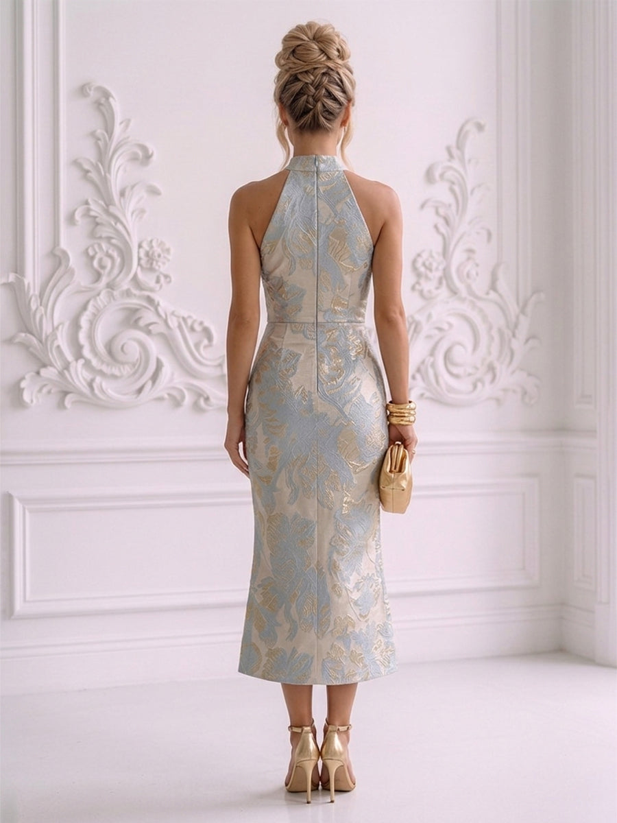 Cape Sleeve Jacquard Satin Ruched Mother of the Bride Dresses (SHI22500526)