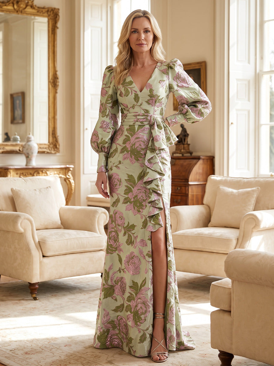 A-Line/Princess Scoop Neck Chiffon Maxi Mother of the Bride & Groom Dresses with Lace Appliques & Pleats (SHI22501638)