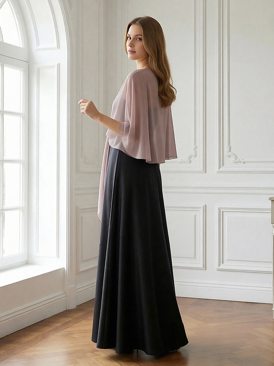 A Line Scoop 3/4 Sleeve Long Mixed Mother of the Bride Dresses with Sequins (SHI22500171)