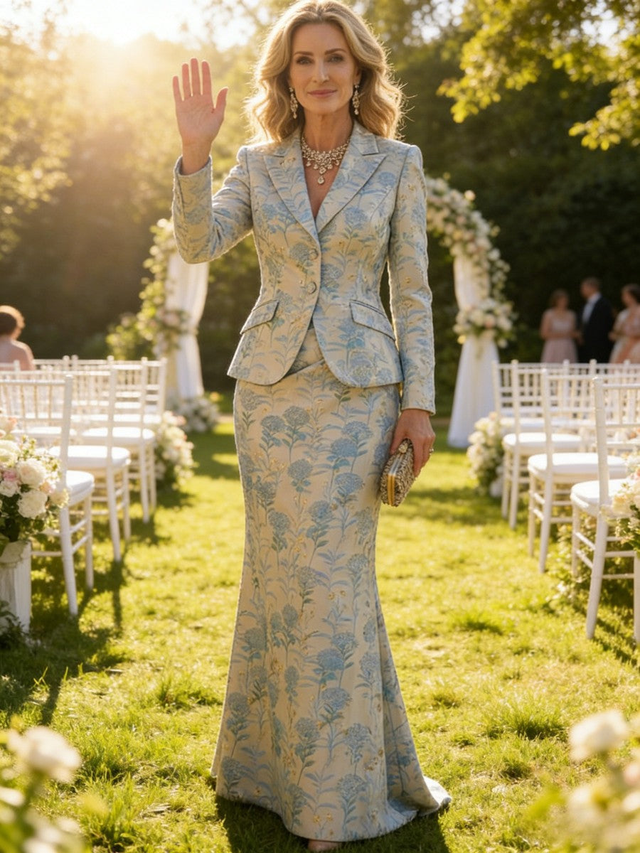 Two-Piece Mermaid Long Sleeve Floor-Length Mother of the Bride Dresses with Blazer Jacket (SHIA22500213)