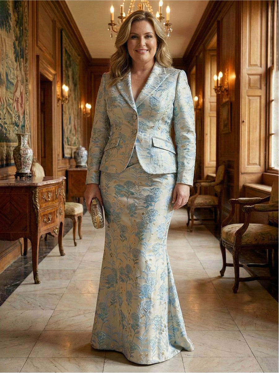 Two-Piece Mermaid Long Sleeve Floor-Length Mother of the Bride Dresses with Blazer Jacket (SHIA22500213)