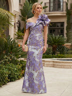 Sheath Floral Jacquard Off Shoulder Mother of the Bride & Groom Dresses with Flower (SHI22500777)