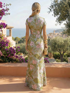 Jacquard Sheath/Column V-Neck Floor-Length Mother of the Bride & Groom Dresses with Ruched Waist (SHI22501057)