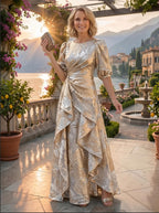 Jacquard A-Line/Princess Scoop Neck Floor-Length Mother of the Bride & Groom Dresses with Ruffles & Ruched Waist (SHI22501201)