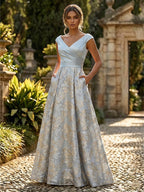 A-Line Floral Sequin Lace Floor-Length Mother of the Bride & Groom Dresses with Ruched Satin Bodice (SHI22500639)