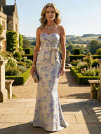 Mermaid Sweetheart Floor-Length Mother of the Bride Dresses with Bow Ruched Jacquard Formal Dresses (SHIH22500213)
