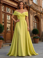 A-Line Chiffon Cape Sleeves Floor-Length Mother of the Bride & Groom Dresses with Ruched Waist (SHI22500705)