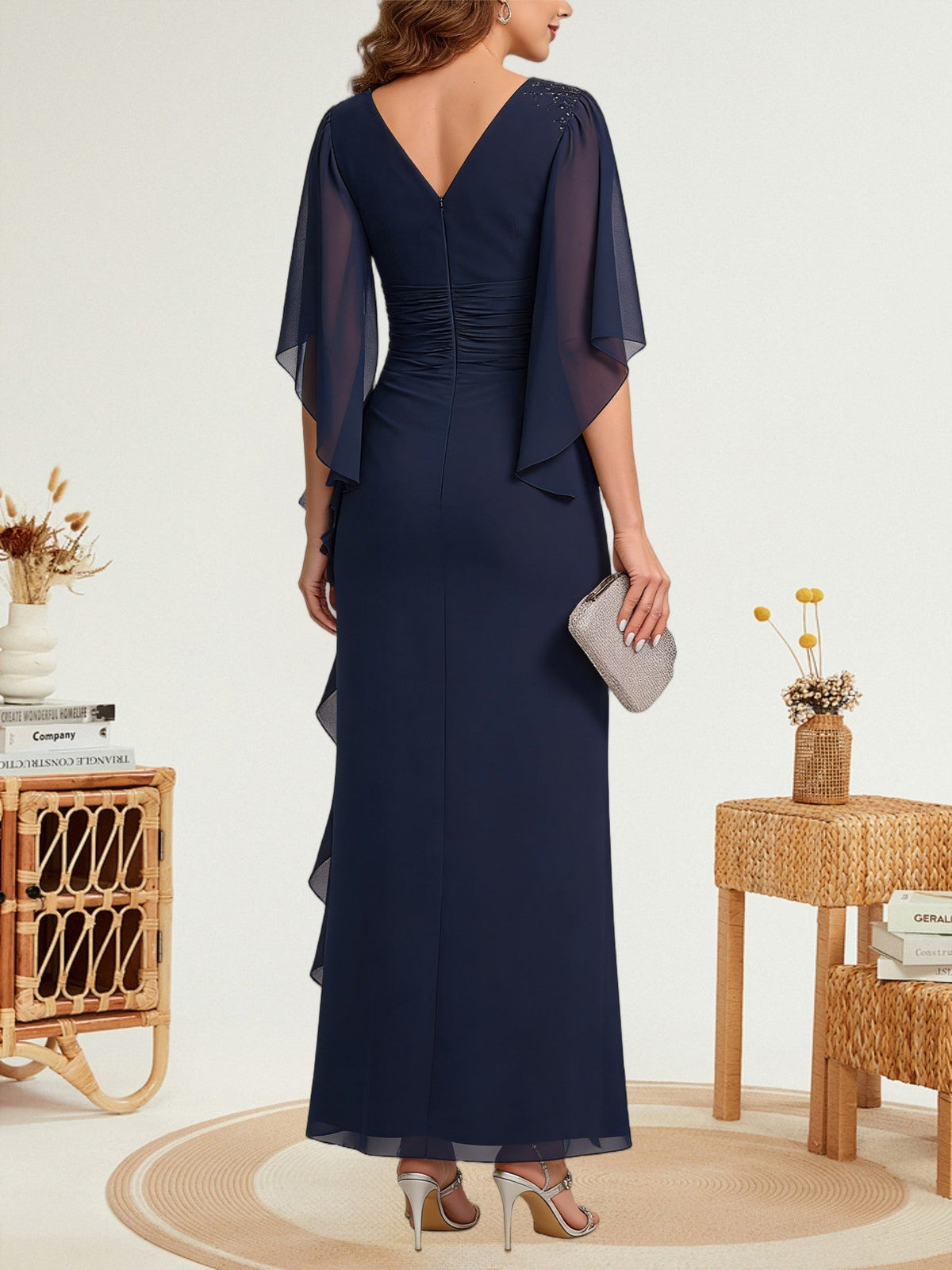 Sheath Silk Off Shoulder Ruched Maxi Mother of the Bride & Groom Dresses (SHI22500808)