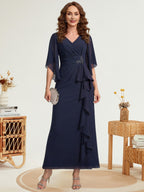 Mermaid Off Shoulder Short Sleeve Long Elegant Mother of the Bride Dresses with Sequin (SHI22500242)
