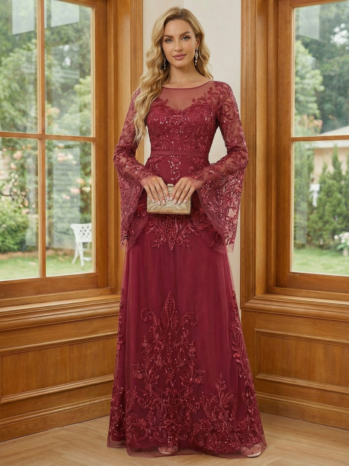 A-Line Chiffon Floral Print 3/4 Cape Sleeves Tiered Mother of the Bride & Groom Dresses with Beaded Waist Embellishment (SHI22500669)