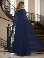 Sheath Chiffon Floral Print Cape Sleeves Mother of the Bride & Groom Dresses for Formal Wedding (SHI22500682)
