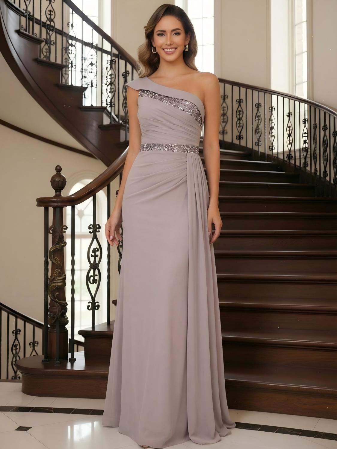 A-Line Pleated Chiffon One Shoulder Floor-Length Mother of the Bride & Groom Dresses (SHI22500625)