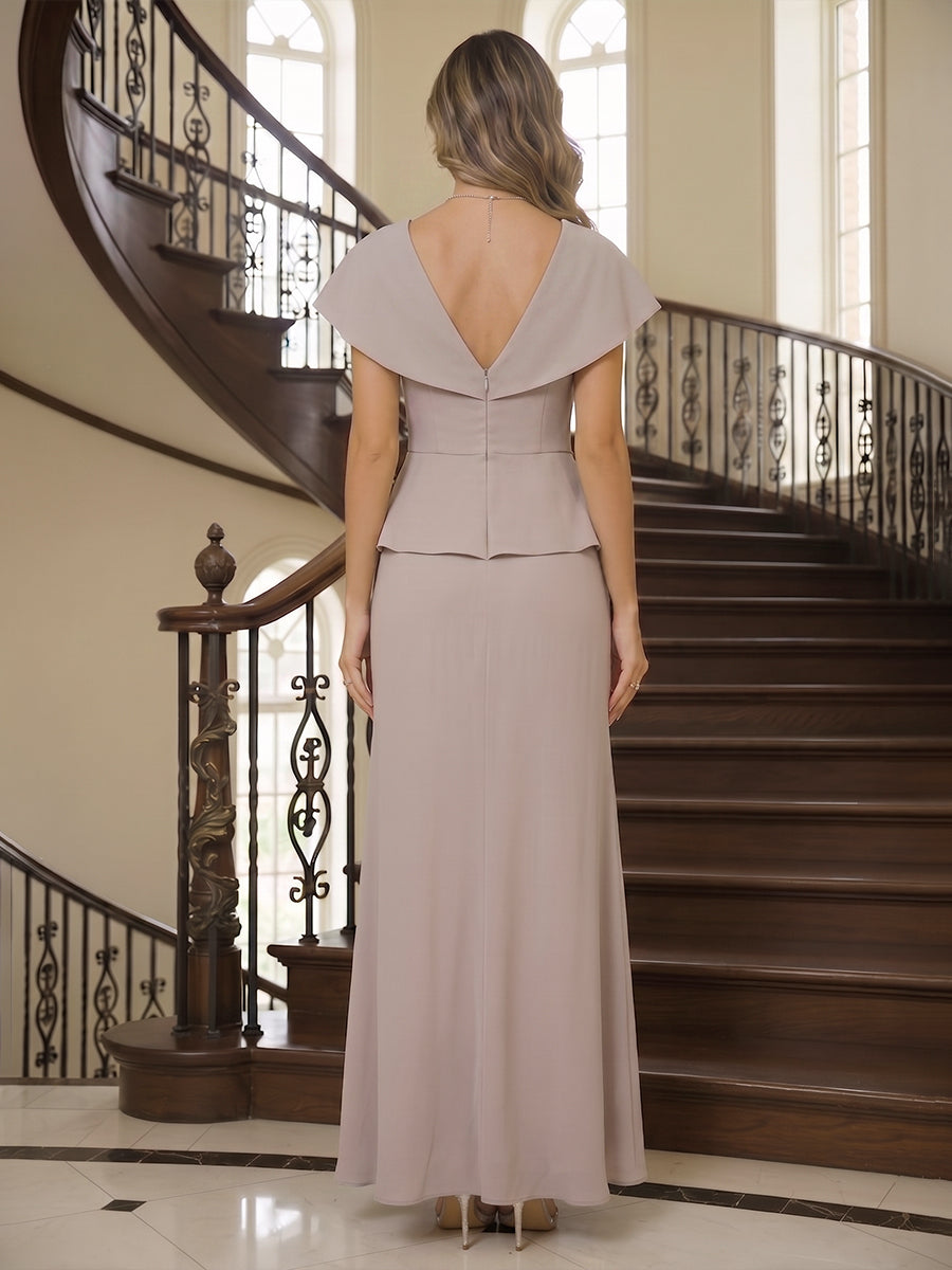 V Neck Chiffon Short Sleeves Mother of the Bride Dresses (SHIR1110366)