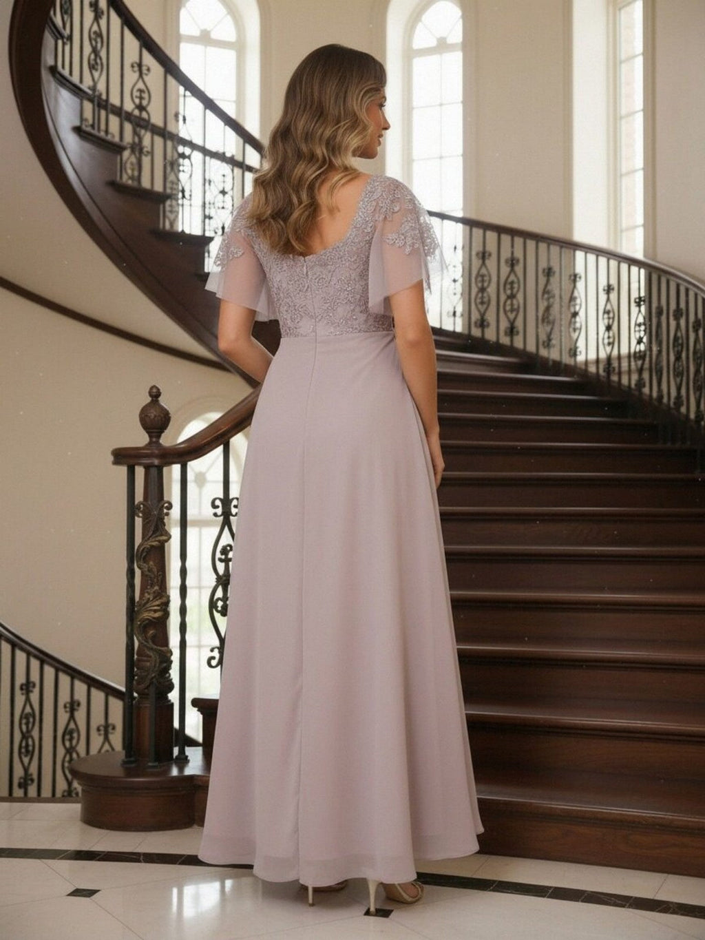 3/4 Sleeve Round Neck A-Line Midi Chiffon Mother of the Bride Dresses with Jacket (SHI22500386)
