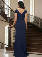 A-Line/Princess Scoop Neck Cap Sleeve Floor-Length Mother of the Bride Dresses with Lace Applique (SHI22500008)