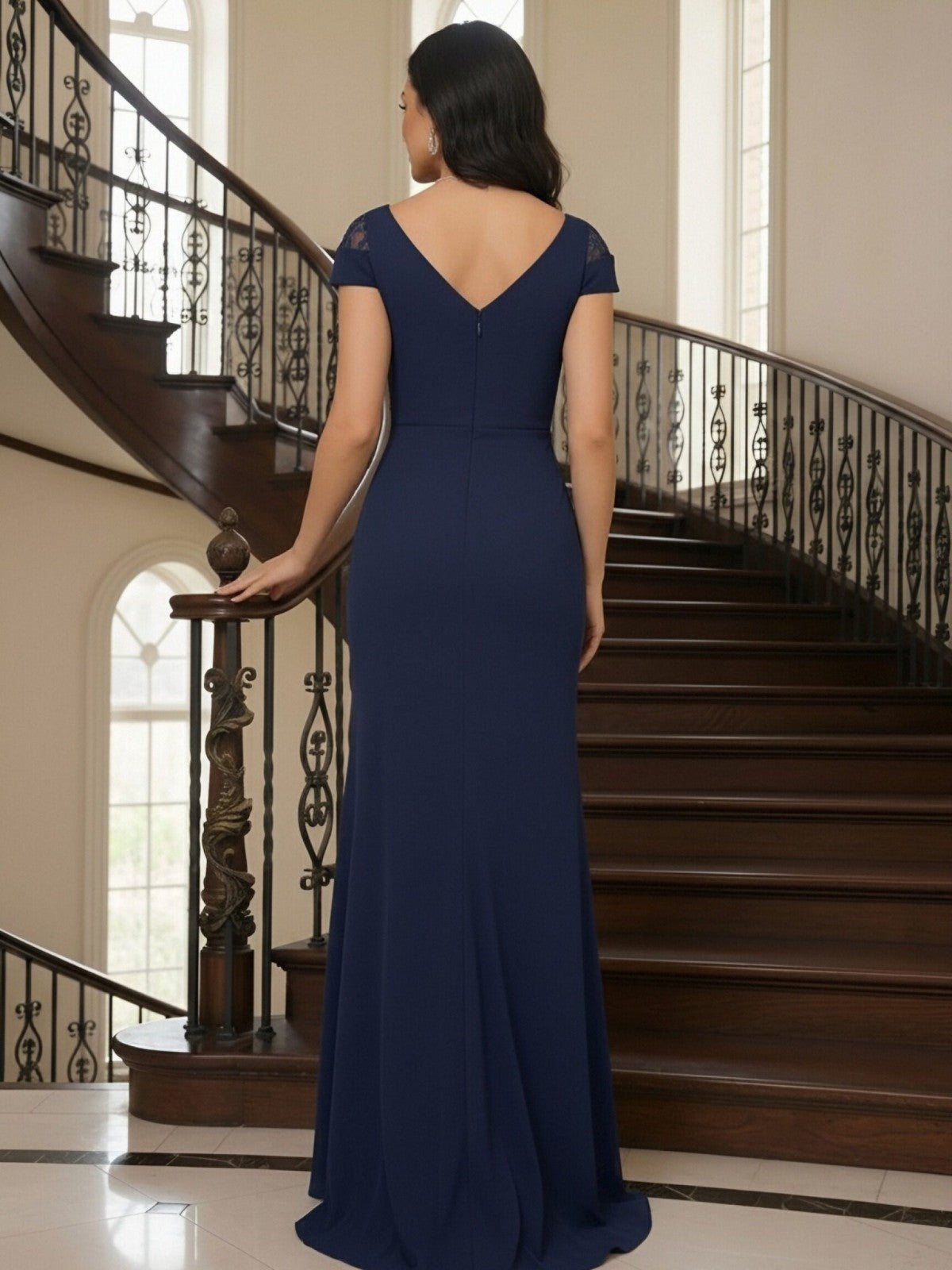 A-Line/Princess Scoop Neck Cap Sleeve Floor-Length Mother of the Bride Dresses with Lace Applique (SHI22500008)
