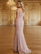 Sheath/Column Off Shoulder Chiffon Floor-Length Mother of the Bride & Groom Dresses with Lace Appliques (SHI22501551)
