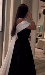 Robes de bal de satin noir et blanc de luxe avec traîne amovible, robe de cocktail sur mesure pour soirée Y5025