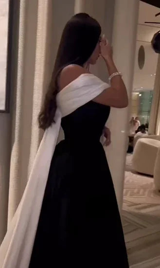 Robes de bal de satin noir et blanc de luxe avec traîne amovible, robe de cocktail sur mesure pour soirée Y5025