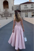 Abito lungo da sera elegante rosa senza spalline a linea ad A Abito da ballo Abbigliamento per compleanno Y7531